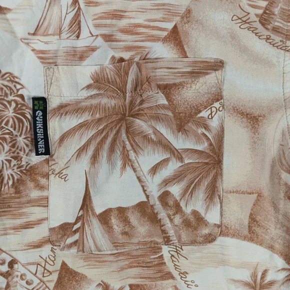 Vintage 90s Quiksilver Shirt Mens Large Tan Hawaiian Camp Waikiki Surf Aloha - Picture 4 of 12